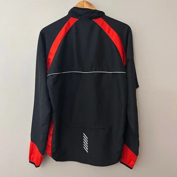 Descente Men's Large Cycling Jacket Black Red Lightweight Windbreaker Full Zip - Picture 2 of 8